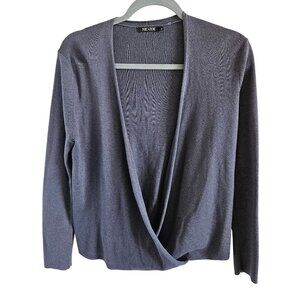 NIC+ZOE woman SZ M Grey Cross Over Cardigan Sweater  Buttons Side to Side Modern
